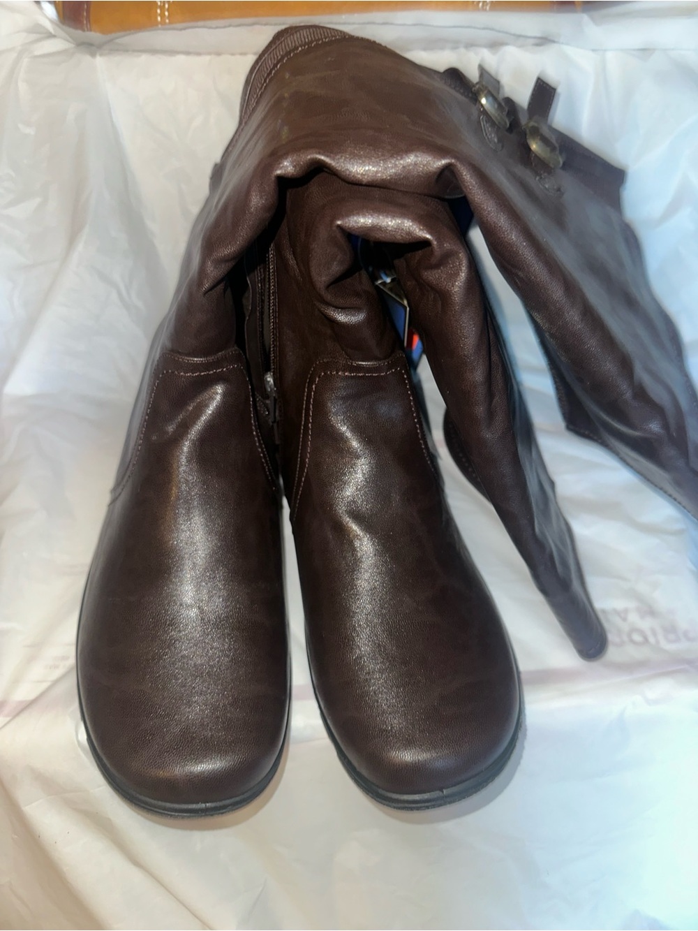 easy street Brown Wide Calf Buckle Boots